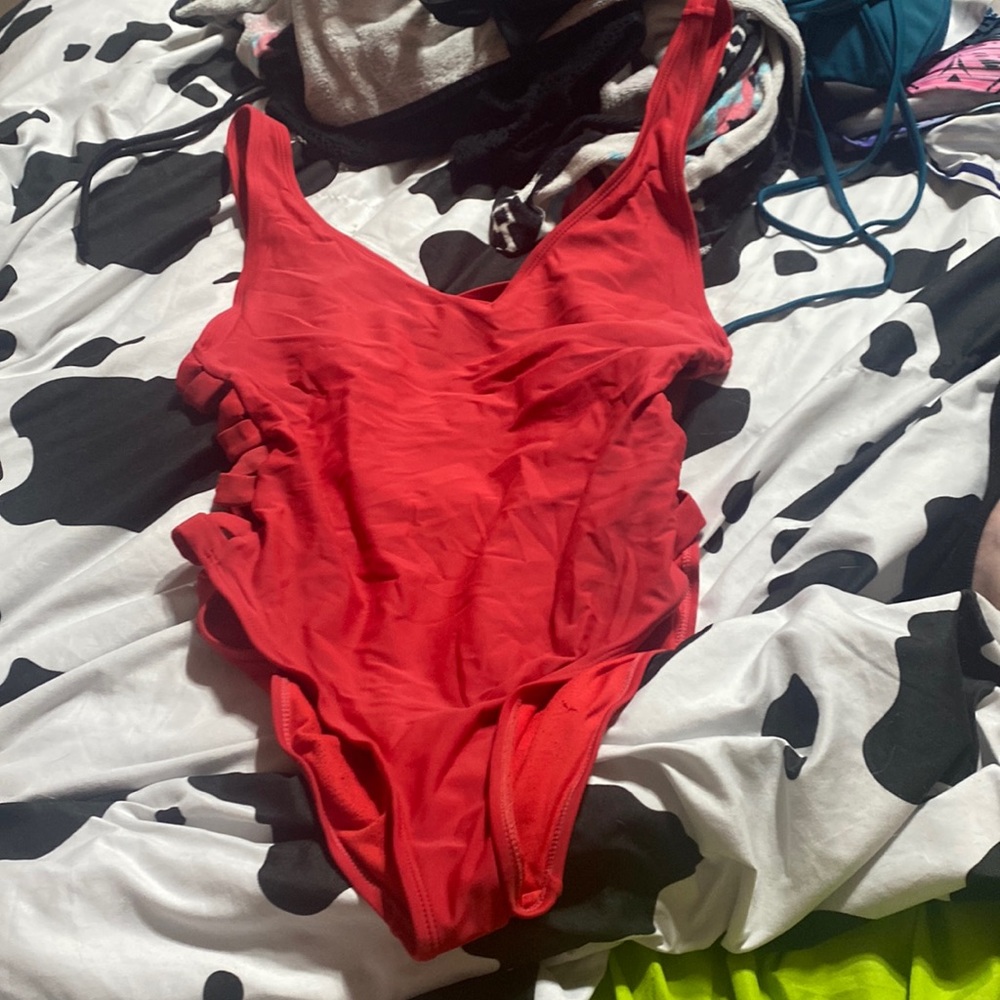 Red one piece bath suit